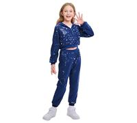 LOLANTA Enfant Costume de Danse Hip Hop à Paillettes Vêtements de Street Dance Ensemble Veste-pantalon, Bleu, 11-12 ans, 160