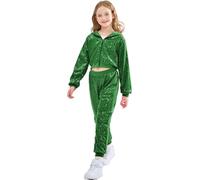 LOLANTA Enfant Costume de Danse Hip Hop à Paillettes Vêtements de Street Dance Ensemble Veste-pantalon, Vert, 8-9 ans, 140