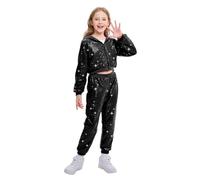 LOLANTA Enfant Costume de Danse Hip Hop à Paillettes Vêtements de Street Dance Ensemble Veste-pantalon, Noir, 12-13 ans, 170