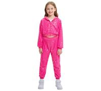 LOLANTA Enfant Costume de Danse Hip Hop à Paillettes Vêtements de Street Dance Ensemble Veste-pantalon, Rosé, 6-7 ans, 130