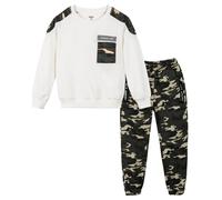 LOLANTA Enfants Ensemble de survêtement Camouflage, 2 pièces Garçon Pantalon Cargo + Sweat à Manches Longues, Blanc, 150