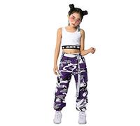 LOLANTA Ensemble de 2 pièces pour Filles Hip Hop Street Dance Solo, Débardeur Court + Pantalon de Jogging Camouflage, Violet, 160