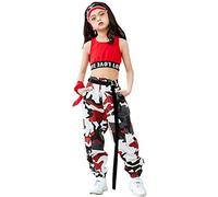 LOLANTA Ensemble de 2 pièces pour Filles Hip Hop Street Dance Solo, Débardeur Court + Pantalon de Jogging Camouflage, Rouge, 150