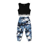LOLANTA Ensemble de 2 pièces pour Filles Hip Hop Street Dance Solo, Débardeur Court + Pantalon de Jogging Camouflage, Bleu, 150