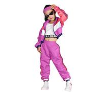 LOLANTA Ensemble de 3 vêtements hip-hop pour filles, survêtement rétro colorblock des années 80, débardeur court, veste zippée, pantalon de jogging, Magenta, 11-12 ans, 160
