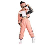 LOLANTA Ensemble de 3 vêtements hip-hop pour filles, survêtement rétro colorblock des années 80, débardeur court, veste zippée, pantalon de jogging, Rose, 11-12 ans, 160