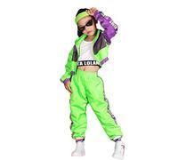LOLANTA Ensemble de 3 vêtements hip-hop pour filles, survêtement rétro colorblock des années 80, débardeur court, veste zippée, pantalon de jogging, Vert, 8-9 ans, 140