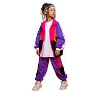 LOLANTA Ensemble de Vêtements ColorBlock pour Enfants, Costume de Danse de rue Hip Hop(10-11 ans,violet,tag 150)