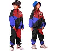 LOLANTA Ensemble de Vêtements ColorBlock pour Enfants, Costume de Danse de rue Hip Hop,6-7 ans,Rouge,130