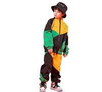 LOLANTA Ensemble de Vêtements ColorBlock pour Enfants, Costume de Danse de rue Hip Hop(6-7 ans,vert,tag 130)
