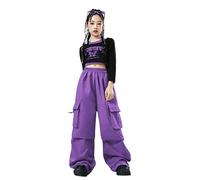 LOLANTA Ensemble Hip Hop Fille, Haut Court Imprimé & Pantalon Cargo, Tenue de Danse Tendance, Streetwear, Violet, 12-13 ans, 170