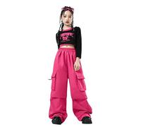 LOLANTA Ensemble Hip Hop Fille, Haut Court Imprimé & Pantalon Cargo, Tenue de Danse Tendance, Streetwear, Rose, 11-12 ans, 160