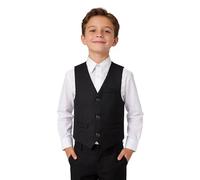 LOLANTA Gilet de Smoking Noir pour Garçon, Coupe Classique à Boutonnage Simple, Entièrement Doublé, Tenue Habillée pour Mariage et Cérémonie (Noir, 7-8 Ans, 130)