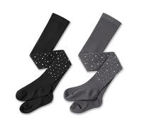 LOLANTA Lot de 2 collants en coton à strass pailletés pour filles, collants thermiques unis pour l'école et les cérémonies, Noir+Gris foncé, 9-10 ans, XL