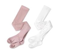LOLANTA Lot de 2 collants en coton à strass pailletés pour filles, collants thermiques unis pour l'école et les cérémonies, Blanc+Rose, 9-10 ans, XL