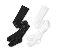 LOLANTA Lot de 2 collants en coton à strass pailletés pour filles, collants thermiques unis pour l'école et les cérémonies, Noir+Blanc, 3-5 ans, M