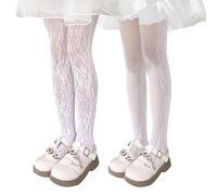 LOLANTA Lot de 2 Collants Résille Fantaisie Fille à Motifs, Collants Enfant Dentelle Ajourée pour Fête, Fleur Blanche + Pois Blancs, 3-5 ans, S