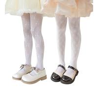 LOLANTA Lot de 2 Collants Résille Fantaisie Fille à Motifs, Collants Enfant Dentelle Ajourée pour Fête, Noeud Blanc + Cerise Blanche, 5-8 ans, M