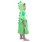 LOLANTA Serviette de Bain à Capuche pour Enfant, Poncho de Plage Doux et Absorbant avec Motif Dinosaure, 100% Coton Séchage Rapide (Vert A, 5-7 Ans, M)