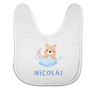 LolaPix Bavoirs pour nouveau-nés. Bavoirs personnalisés avec nom. Bavettes originales. Bavoirs avec fermeture velcro. Cadeaux personnalisés. Cadeau original. Ourson nuageux