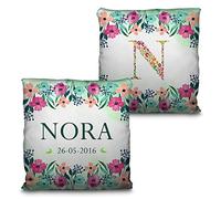 LolaPix Coussin Bebe Personnalisée. Données de Naissance Nom/Date/Initial. Cadeau Unique, Original et Exclusif. Différentes Tailles à Choisir. Remplissage Inclus. Bébé Fleurs