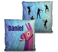 LolaPix Coussin carré personnalisé avec nom. Cadeau pour Les Fans, Unique, Original et Exclusif. Qualité Premium Différentes Tailles à Choisir. Coussin Remplissage Inclus. FORTNITE