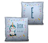 LolaPix Coussin Licorne Bebe. Données de Naissance Nom/Date. Cadeau Unique, Original et Exclusif. Différentes Tailles à Choisir. Remplissage Inclus. Bébé Licorne Bleue