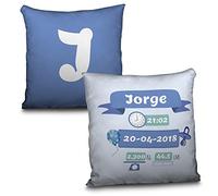 LolaPix Coussin Lit Bebe. Données de Naissance Nom/Date. Cadeau Unique, Original et Exclusif. Différentes Tailles à Choisir. Remplissage Inclus. Naissance Bleue