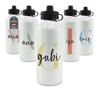 LolaPix Lettre personnalisée du nom de la bouteille. Bouteilles d'eau personnalisées. Bouteille d'eau pour enfants. Cadeau fête des mères. Cantine Enfant Personnalisée 600ml ALUMINIUM