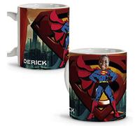 LolaPix Mug de super-héros. Personnalisé avec photo et nom. Mug en céramique. 330 ml. Différents designs et couleurs intérieures. Cadeaux originaux. SUPER MAN