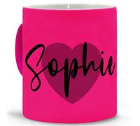 LolaPix Mug rose. Mug personnalisé. Tasses avec nom Tasse petit-déjeuner. Tasse en céramique 330 ml. Tasse à fluor. Cadeaux originaux. Texte et cœur