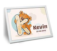 LolaPix Poster Naissance Enfant Personnalisé avec Données de Naissance. Nom/Date/Initial. Cadeaux Nouveau-Né. Divers Modèles. 30x40 cm. Ours