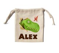 LolaPix Sac à goûter personnalisé au nom de l'enfant. Sac en tissu pour la rentrée scolaire des garçons ou des filles. Sac à goûter pour enfants. Différentes tailles. Dinosaures