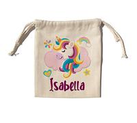 LolaPix Sac à goûter personnalisé avec nom. Sac de rentrée pour garçons ou filles. Sac à goûter pour enfants. Diverses tailles. Licorne souriante