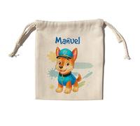 LolaPix Sac à goûter personnalisé avec nom. Sac de rentrée pour garçons ou filles. Sac à goûter pour enfants. Diverses tailles. Chiot