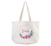 LolaPix Sac a Main Femme Fleuri Personnalisé avec Prénom/Texte. Cadeaux Personnalisés. Tissu de Type Canvas. Divers Modèles à Choisir. 40x33cm. Fleurs Violettes