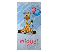 LolaPix Serviette de Plage Bébé Personnalisée - Cadeau Avec Prénom - Divers Designs et Tailles - Girafe Bleue