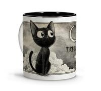 LolaPix Tasse a the. Mug personnalisé avec nom. Tasse a cafe Jiji Cat style anime. Tasse chat. Mug original. Idée cadeau femme homme. Chat accesoire. Tasse en céramique 330ml. Tasse noir