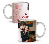 LolaPix Tasse Amoreux Personnalisé avec Photo. Cadeux Amoreux Personnalisés. Tasses Saint Valentin avec intérieur couleur. Tasse Personnalisé en Ceramique. Coeurs