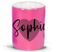 LolaPix Tasses des amis. Mug rose. Tasses personnalisées avec des phrases. Tasse de petit-déjeuner. Tasse en céramique 330 ml. Tasse à paillettes. Cadeaux originaux. Texte et cœur