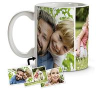 LolaPix Tasses personnalisées avec photo. Tasses originales pour le petit-déjeuner. Céramique. Cadeaux personnalisés. Jusqu'à 4 photos. Tasse blanche avec les couleurs de votre choix. 3 PHOTOS