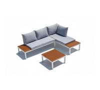 CONCEPT USINE - Salon de Jardin Bas Modulable 4 Places Blanc et Gris Design Lolea - Aluminium et Acier - Table Basse Carrée - Dossier Assise Déhoussables - Résistant, Imperméable