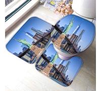LOLEIA New York Ensemble Tapis Salle De Bain WC 3 Pieces De Bain en Microfibre La Baignoire La Douche New York Forme De U Tapis De Toilette,WC Couvercle Coque Rond,Tapis De Bain