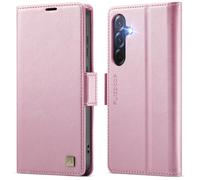 LOLFZ Étui portefeuille pour Samsung Galaxy A36 5G, [blocage RFID] [béquille] Housse de protection fine à rabat en similicuir PU de qualité supérieure antichoc pour Samsung A36 - Rose