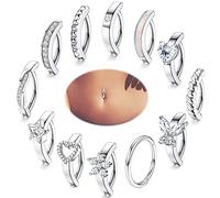 LOLIAS 12Pcs 14G Clicker Piercing Nombril Anneau pour Femmes Piercing Nombril Acier Chirurgical Papillon Piercing Nombril Inversé Zircone Cubique Coeur Argent Nombril Piercing Bijoux 10/12MM