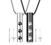 LOLIAS 2 Pcs Collier Cendres d'Urne Acier Inoxydable Pendentif Imprimé Patte Urnes pour Animaux Compagnie Collier Cendres Crémation Commémoratif pour Cendres Animal Compagnie/Chien/Chat
