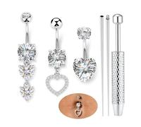 LOLIAS 3PCS 14G Piercing Nombril Acier Chirurgical Piercing au Nombril Argent Piercing Nombril Pendant Coeur 10MM