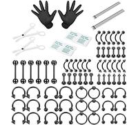 LOLIAS 84PCS Professional Piercing Kit Stainless Steel 14G 16G Belly Tongue Tragus Nipple Lip Nose Ring Body Jewelry