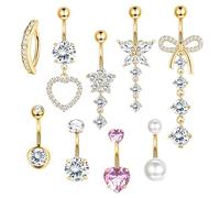 LOLIAS 9PCS 14G Piercing Nombril Acier Chirurgical Piercing au Nombril Argent Pendants Piercing Nombril Anneau 10MM