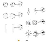 LOLIAS Boucles d'oreilles Plaqué Argent Boucles d'oreilles Acier Inoxydable pour Femmes Cartilage Helix Conch Tragus Piercing Jewelry Tiny Screw Dainty CZ Ensemble Bijoux Femmes